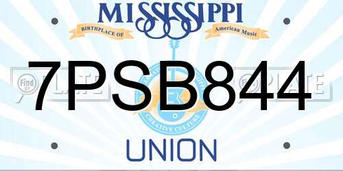 7PSB844 Mississippi License Plate