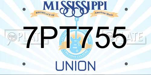 7PT755 Mississippi License Plate