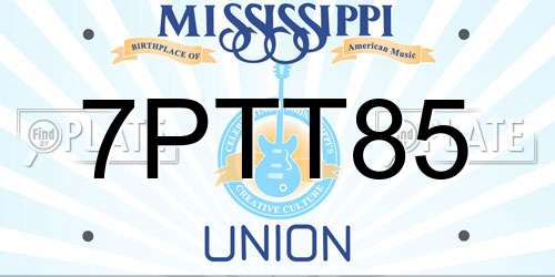 7PTT85 Mississippi License Plate