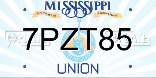 7PZT85 Mississippi License Plate