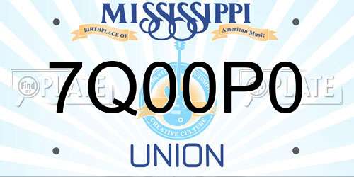 7Q00P0 Mississippi License Plate