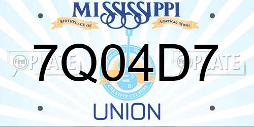 7Q04D7 Mississippi License Plate
