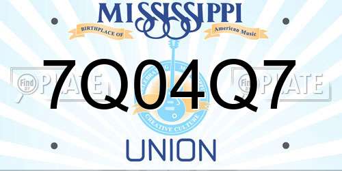 7Q04Q7 Mississippi License Plate