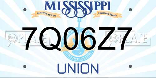 7Q06Z7 Mississippi License Plate