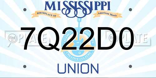 7Q22D0 Mississippi License Plate