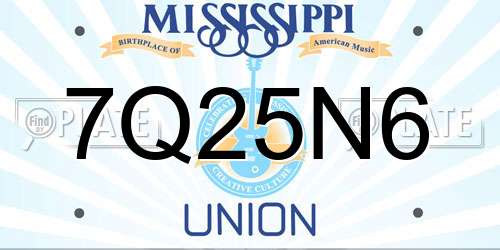 7Q25N6 Mississippi License Plate