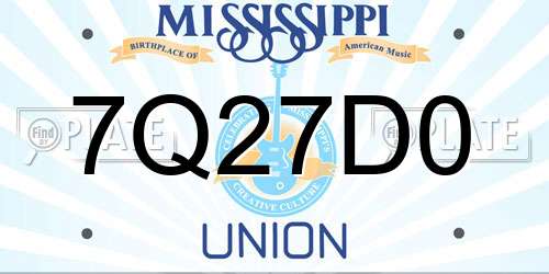 7Q27D0 Mississippi License Plate