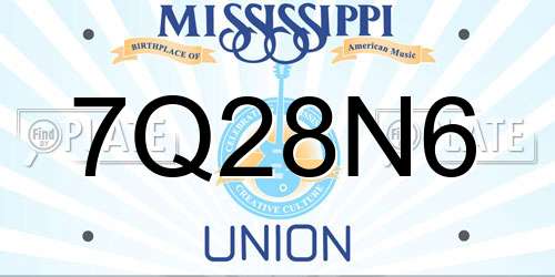 7Q28N6 Mississippi License Plate