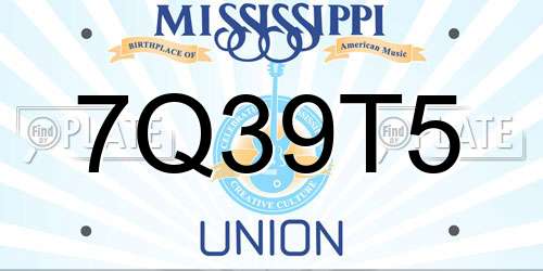 7Q39T5 Mississippi License Plate