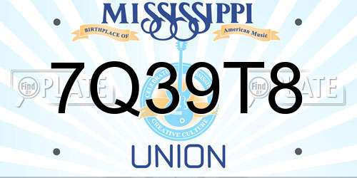 7Q39T8 Mississippi License Plate