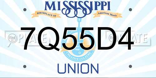 7Q55D4 Mississippi License Plate