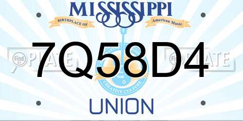 7Q58D4 Mississippi License Plate