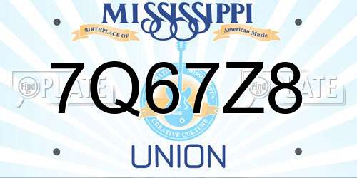 7Q67Z8 Mississippi License Plate