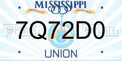 7Q72D0 Mississippi License Plate