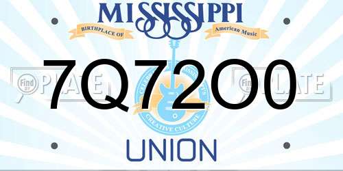 7Q72O0 Mississippi License Plate