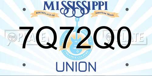 7Q72Q0 Mississippi License Plate
