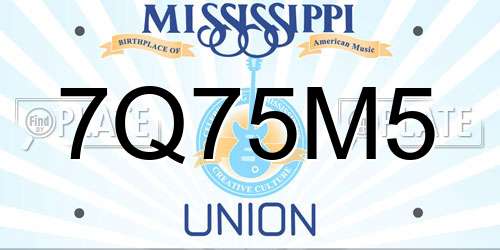 7Q75M5 Mississippi License Plate