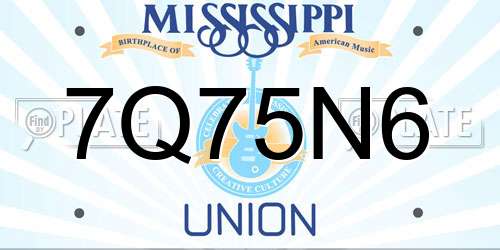 7Q75N6 Mississippi License Plate