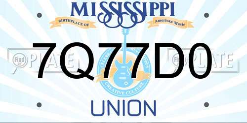 7Q77D0 Mississippi License Plate