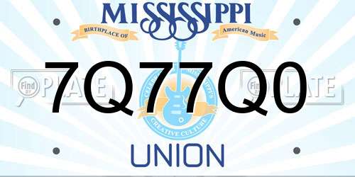 7Q77Q0 Mississippi License Plate