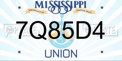 7Q85D4 Mississippi License Plate