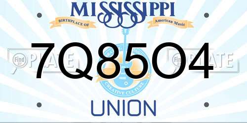 7Q85O4 Mississippi License Plate
