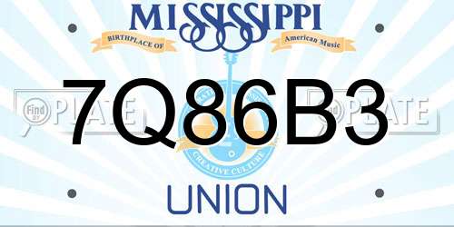 7Q86B3 Mississippi License Plate
