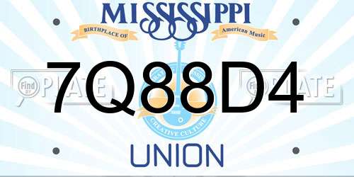 7Q88D4 Mississippi License Plate
