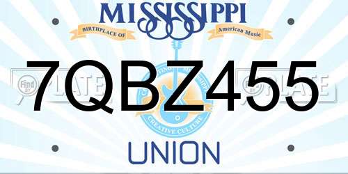 7QBZ455 Mississippi License Plate