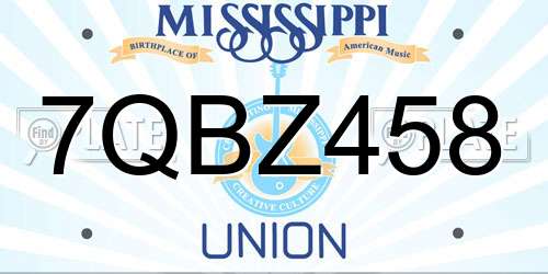 7QBZ458 Mississippi License Plate