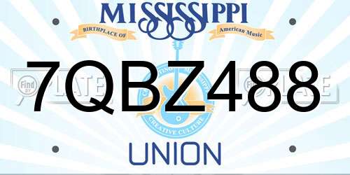 7QBZ488 Mississippi License Plate