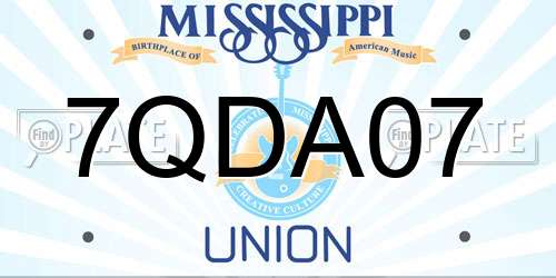 7QDA07 Mississippi License Plate