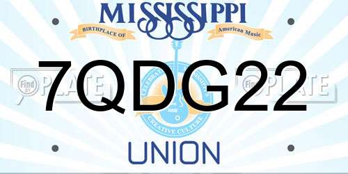 7QDG22 Mississippi License Plate