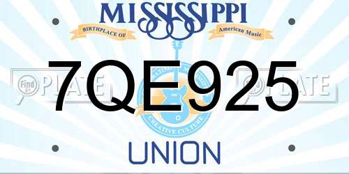 7QE925 Mississippi License Plate