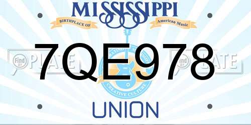 7QE978 Mississippi License Plate