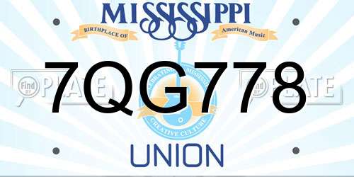 7QG778 Mississippi License Plate