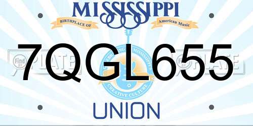7QGL655 Mississippi License Plate