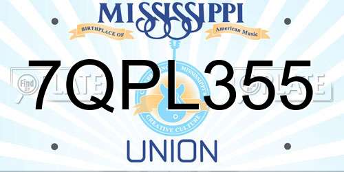 7QPL355 Mississippi License Plate