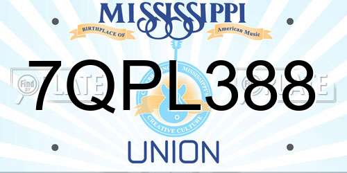 7QPL388 Mississippi License Plate