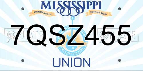 7QSZ455 Mississippi License Plate