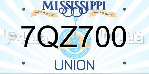 7QZ700 Mississippi License Plate