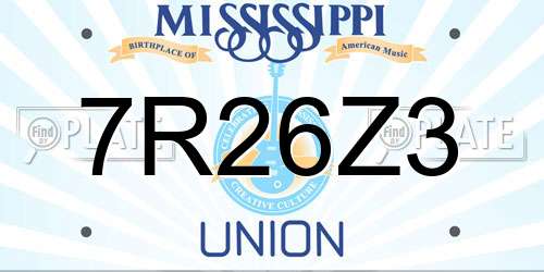 7R26Z3 Mississippi License Plate