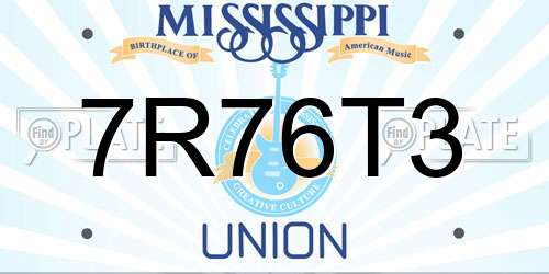 7R76T3 Mississippi License Plate