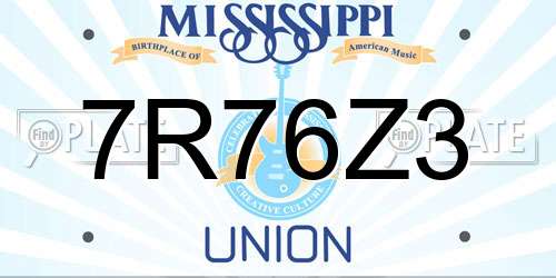 7R76Z3 Mississippi License Plate