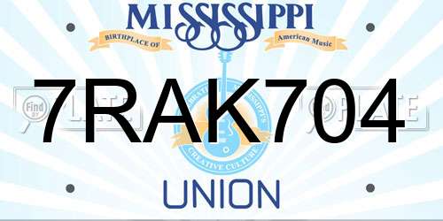 7RAK704 Mississippi License Plate