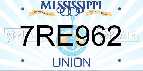 7RE962 Mississippi License Plate