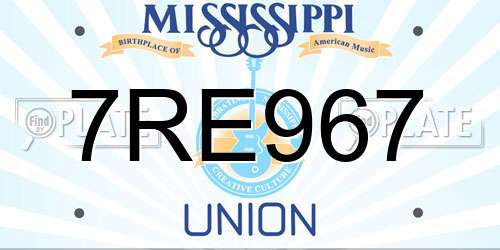 7RE967 Mississippi License Plate