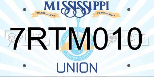 7RTM010 Mississippi License Plate