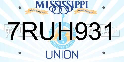 7RUH931 Mississippi License Plate