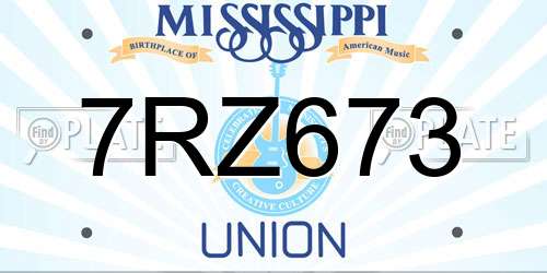 7RZ673 Mississippi License Plate